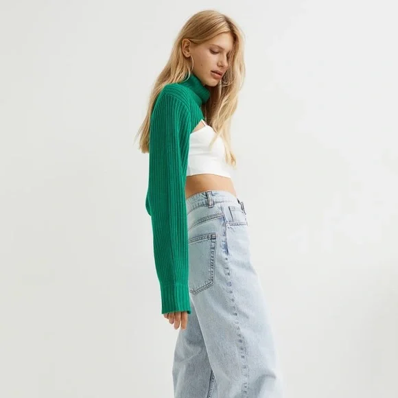 NWT Green Cropped Ribbed Knit Turtleneck Sweater | H&M - Picture 14 of 15